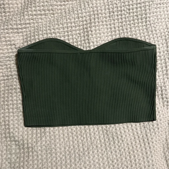 Green Ribbed Strapless Top - Picture 2 of 3